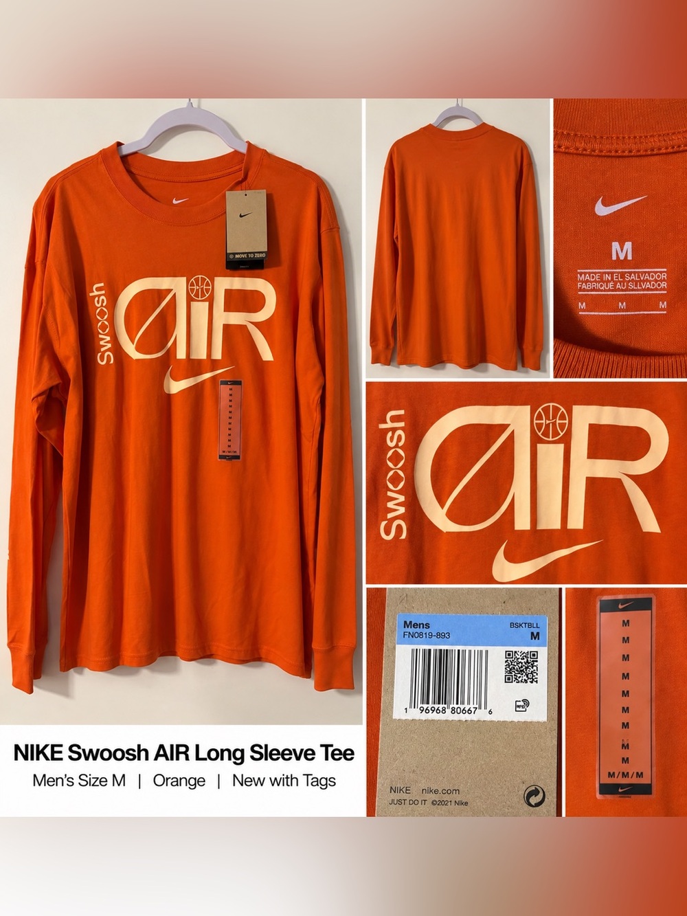 Nike Orange Graphic Long Sleeve Shirt with Cream Logo